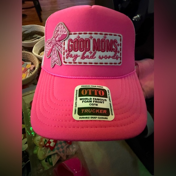 OTTO Accessories - OTTO Bright Pink Trucker Hat with Good Moms Say Bad Words & Bow Patch